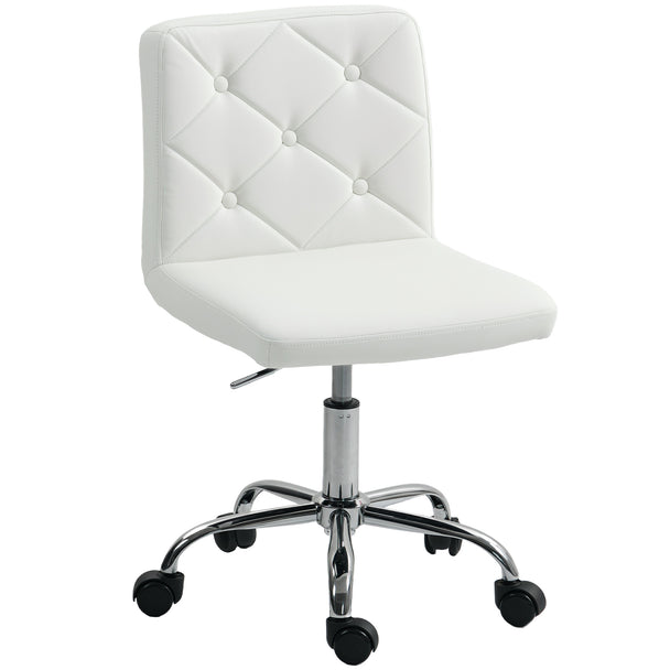 HOMCOM PU Leather Armless Office Chair, Modern Vanity Computer Swivel Chair with Rolling Wheels and Adjustable Height