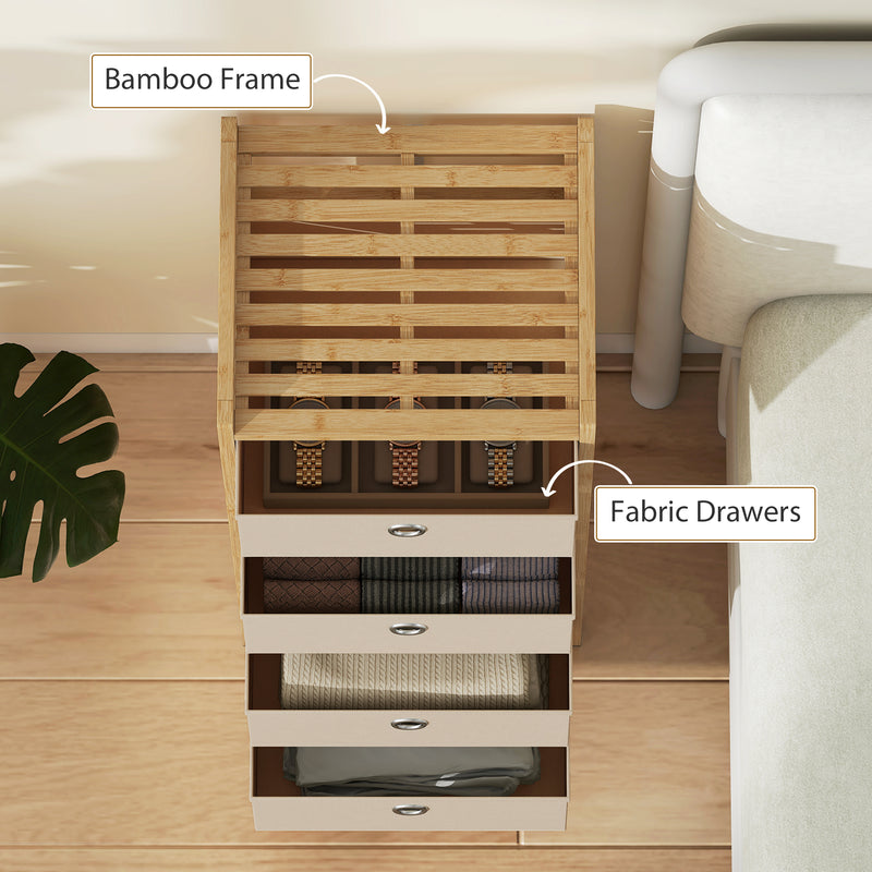 HOMCOM Chest of Drawers, 4 Fabric Drawers Narrow Dresser with Bamboo Frame, Cream White – view 7