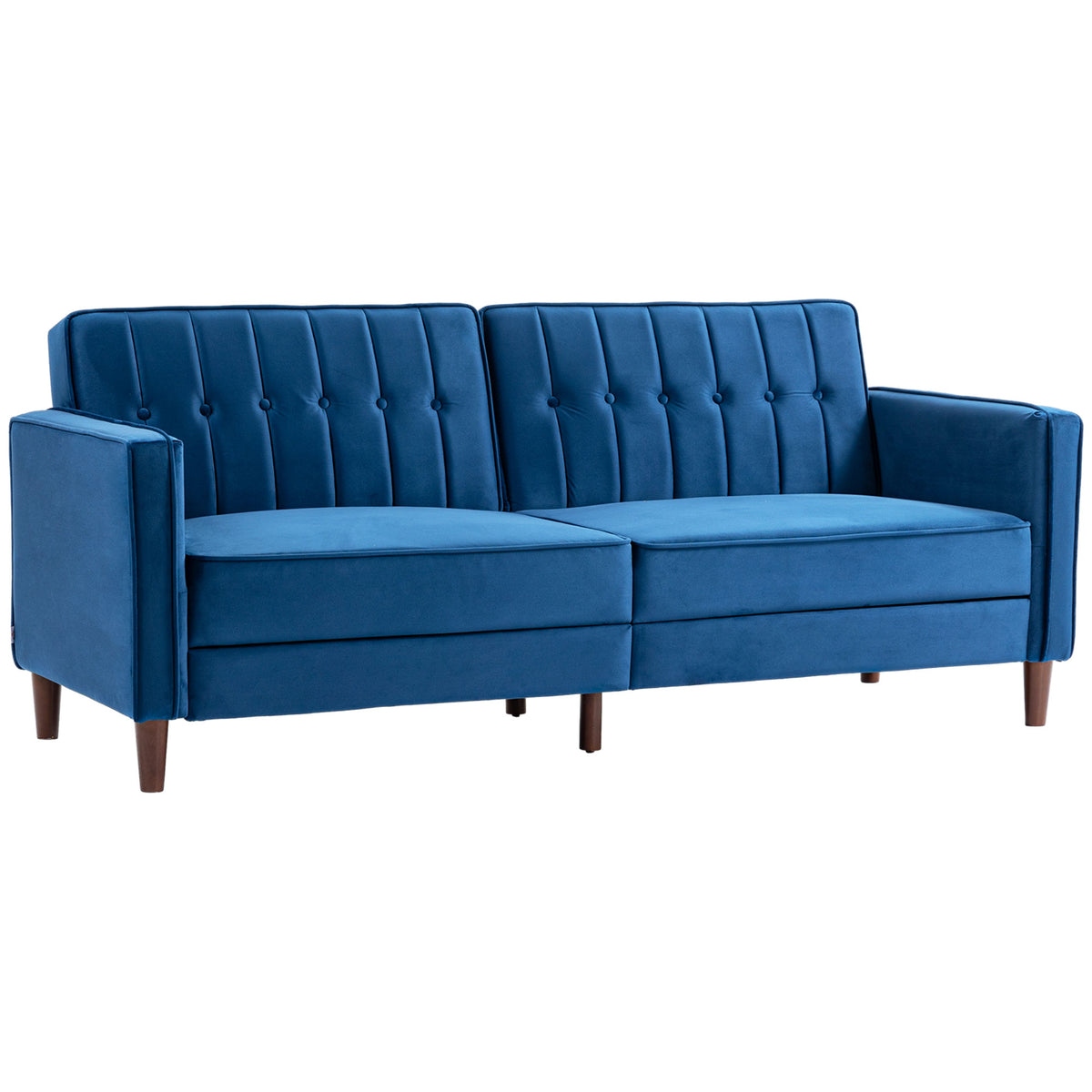 189 cm Split-Back Velvet 3-Seater Sofa Bed – Blue
