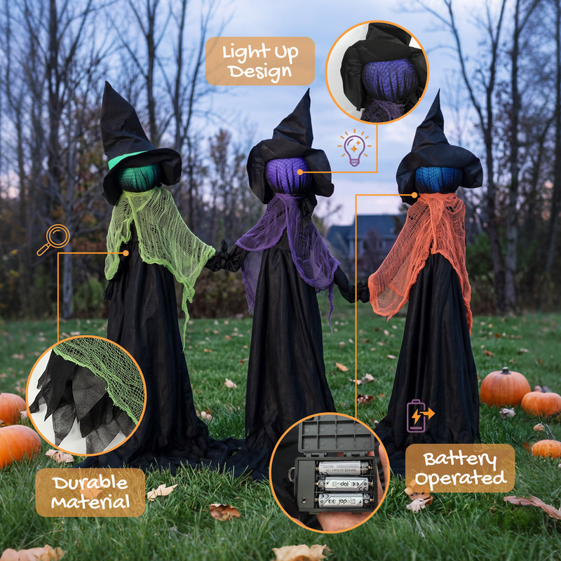 120cm Set of 3 Light-Up Witches Holding Hands – Outdoor – image 5 of 9