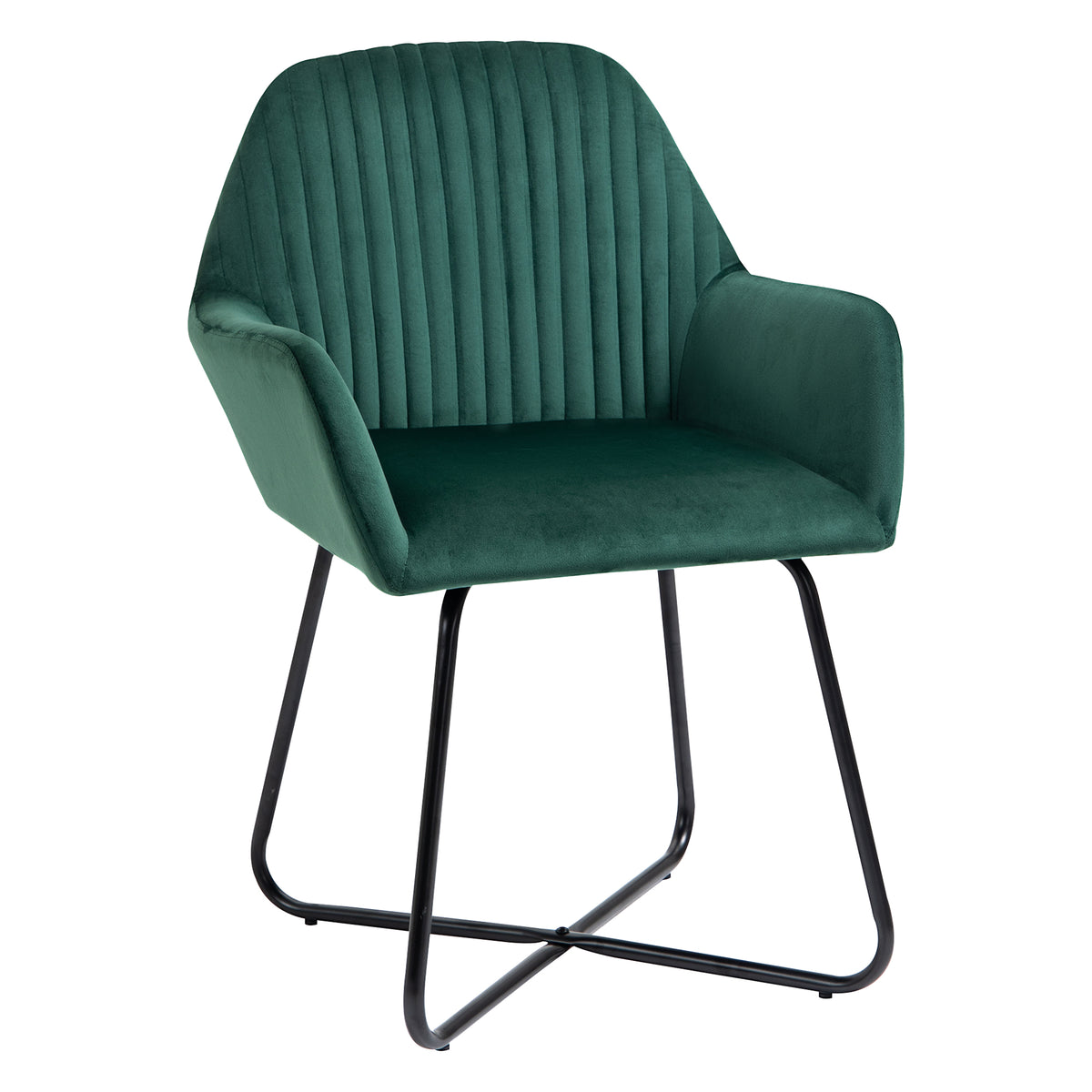 Velvet-Feel Accent Armchair with Cross Metal Base – Green