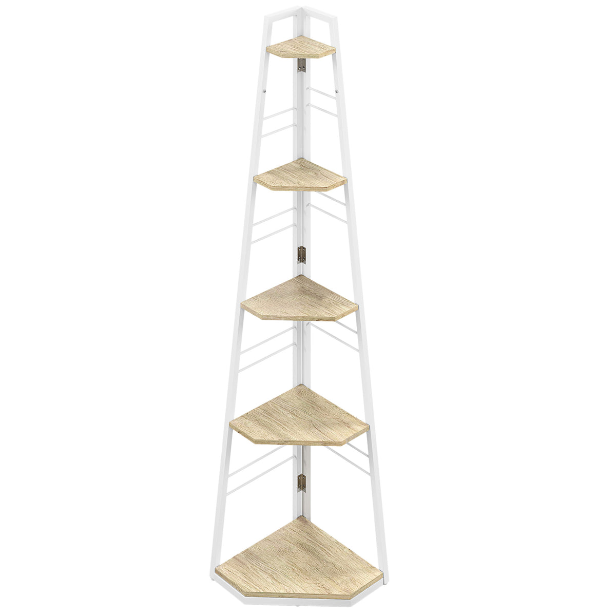 160 cm 5-Tier Corner Shelf – Natural & White