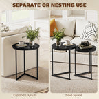 Set of Two Marble-Effect Nest of Tables - Black Marble Effect