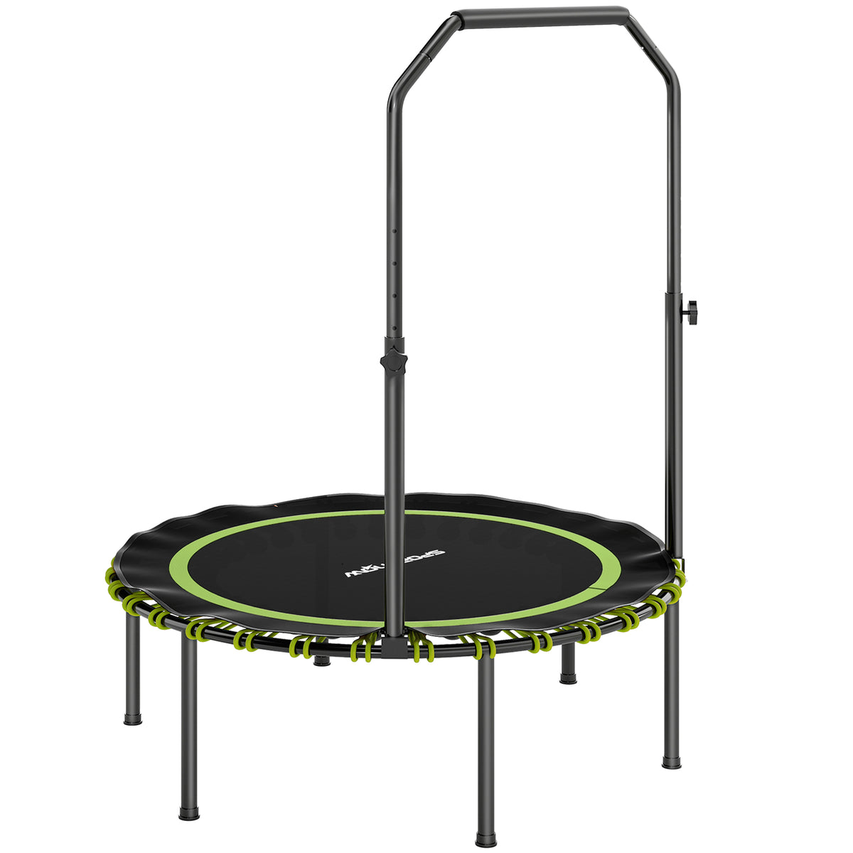 Green 40-inch foldable bungee fitness trampoline with adjustable handrail
