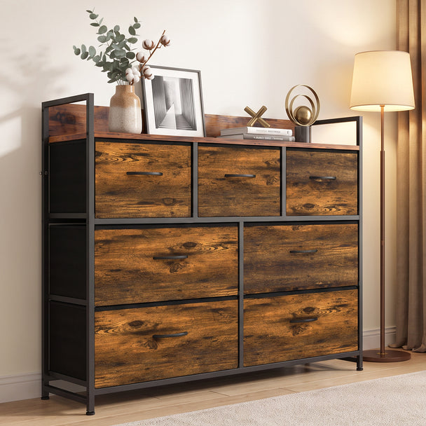 HOMCOM Chest of Drawers with 7 Drawers, Industrial Fabric Storage Unit with Top Shelf and Steel Frame for Bedroom – view 2