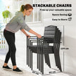 Outsunny Stackable Garden Chairs Set of 4, Garden Dining Chairs with Slatted HDPE Seat Back, Armrests, Metal Frame – view 4