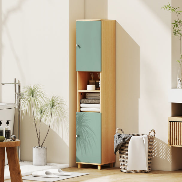 Tall bathroom cabinet in green & natural – image 2