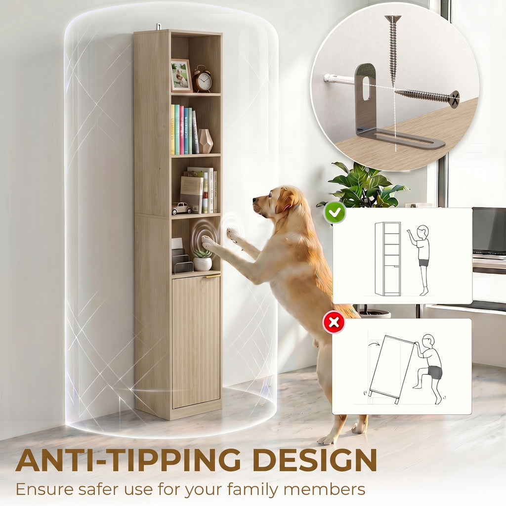 Bookcase Adjustable Shelf Bookshelf Anti-Tip Hardware 6-Tier Storage Cabinet Oak Wood Effect