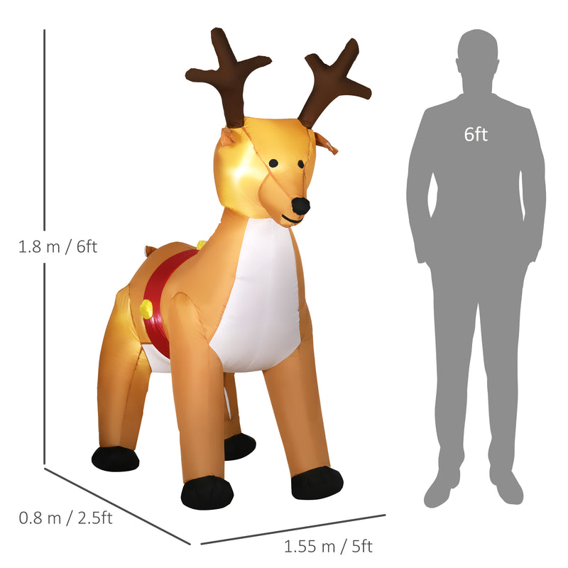 Size diagram of the 6ft reindeer Christmas inflatable