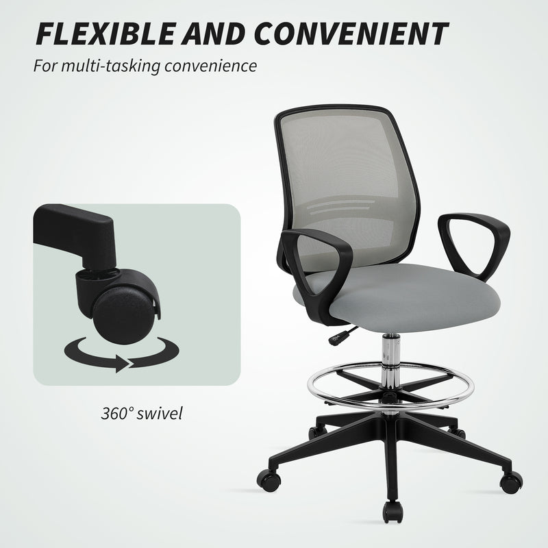 Vinsetto 100-120cm Draughtsman Office Chair, with Footrest - Light Grey – view 7