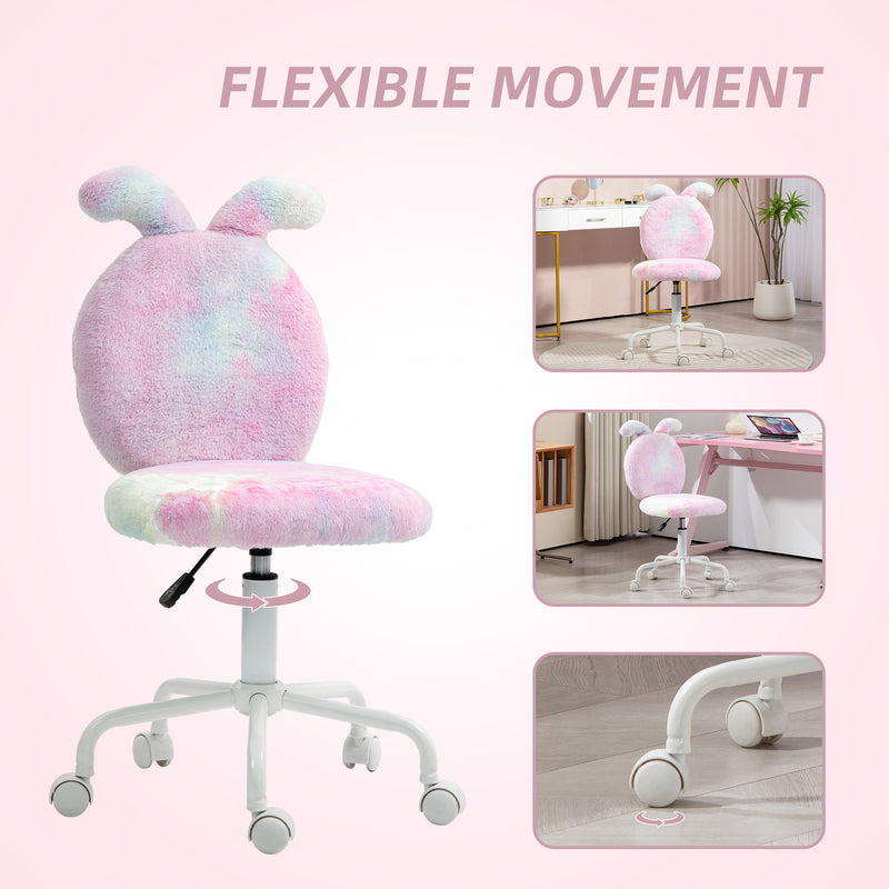 HOMCOM Fuzzy Office Chair with Bunny Ears, Faux Fur Swivel Desk Chair, Armless Makeup Vanity Chair with Adjustable – view 6