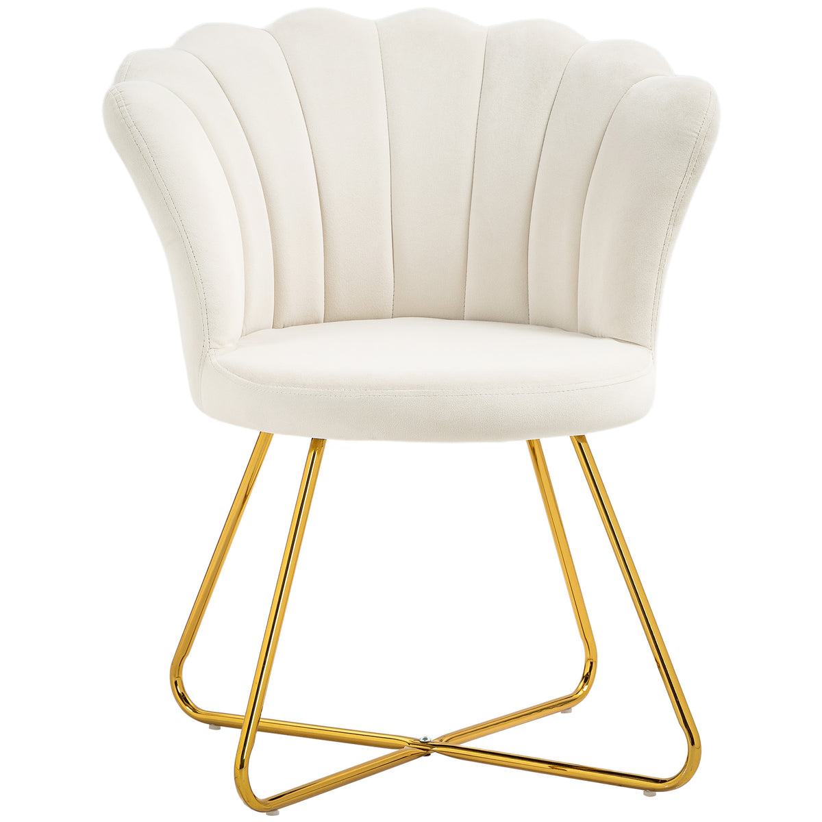 Velvet Lotus-Petal Accent Chair with Gold-Tone Legs – Cream