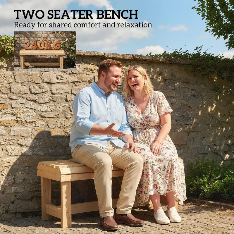 Outsunny Wooden Outdoor Bench, 2 Seater Garden Bench, Backless Patio Bench with Slatted Curved Seat, Natural Wood Finish – view 8