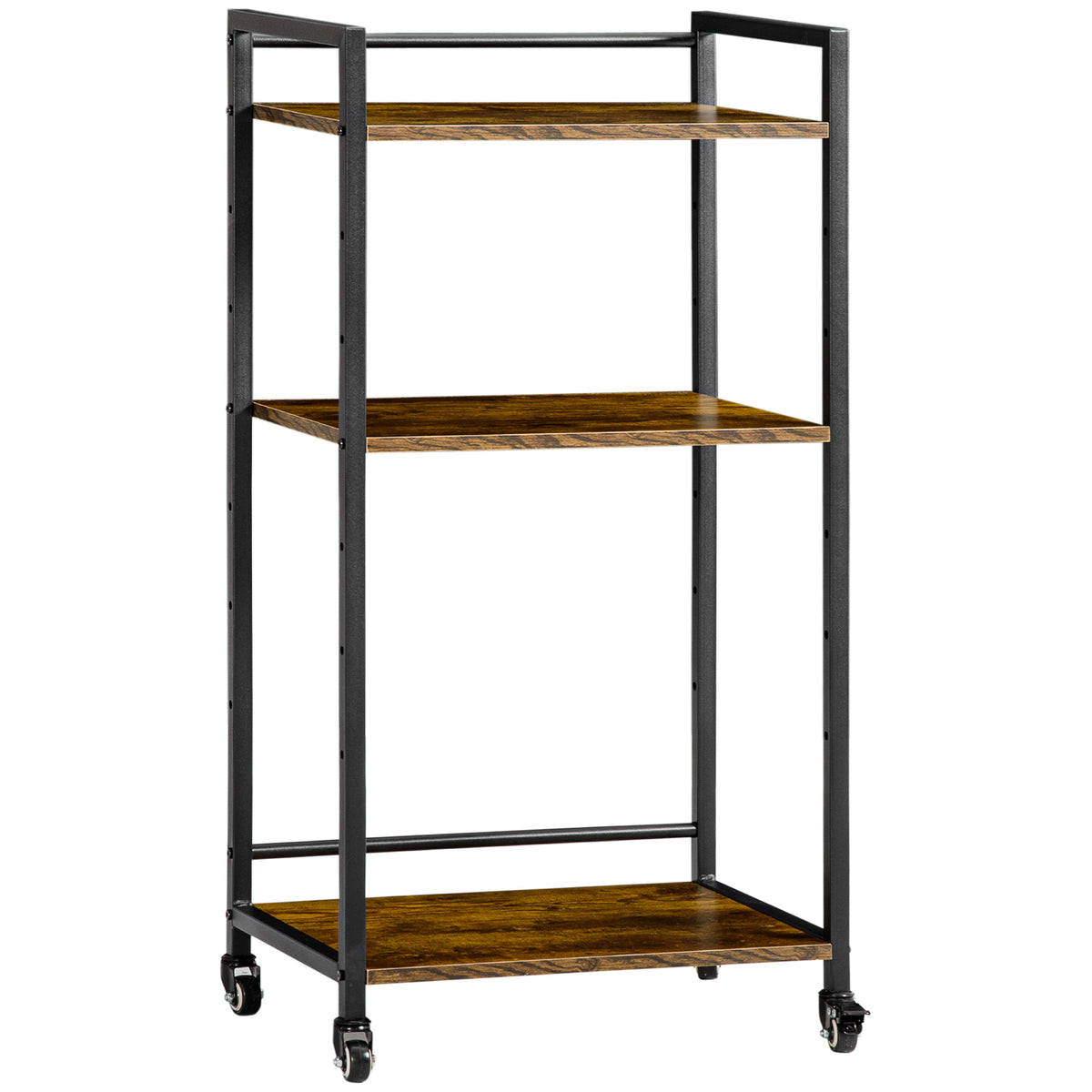 3-Tier Mobile Printer Stand with Adjustable Shelves – Rustic Brown