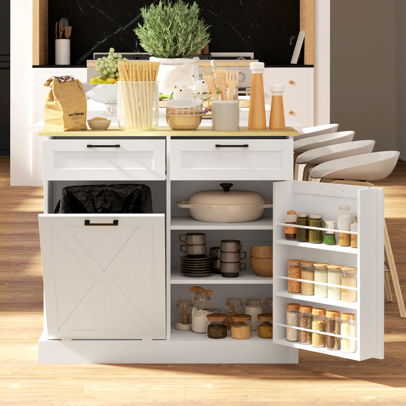 HOMCOM Sideboard with Tilt-out Trash Bin, Farmhouse Kitchen Sideboard with 2 Drawers, Adjustable Shelves, Door Racks – view 10