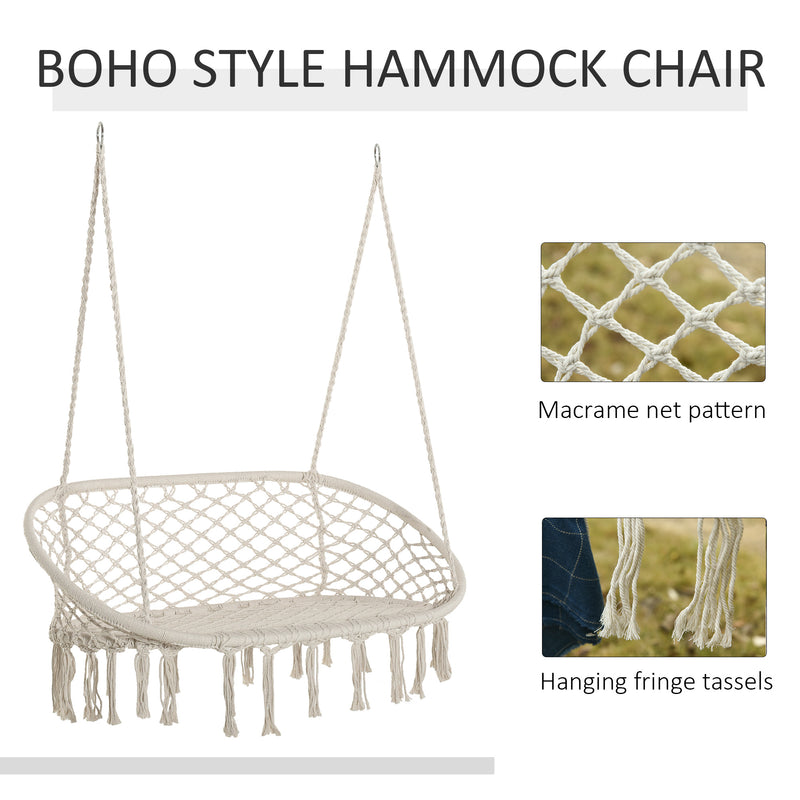 Outsunny Hanging Hammock Chair Cotton Rope Porch Swing with Metal Frame, Large Macrame Seat for Patio, Garden, Bedroom – view 4