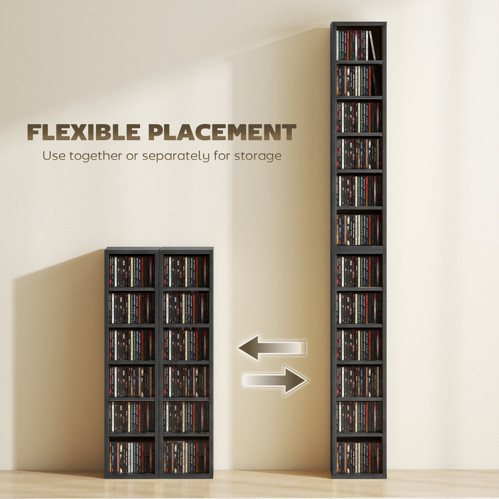 Set of 2 CD Media Display Shelf Unit Tower Rack with Adjustable Shelves, Black