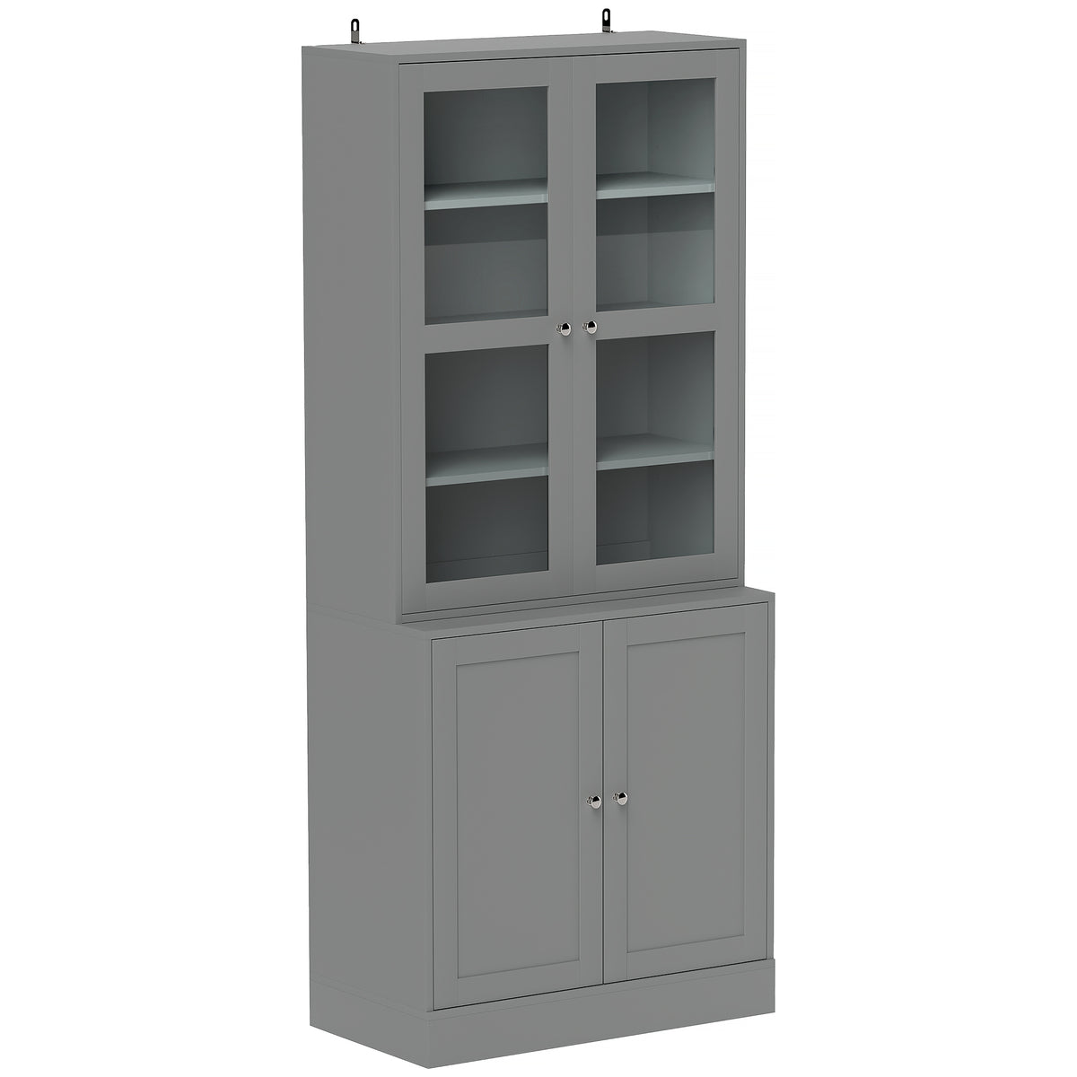 178.5 cm Display Cabinet with Glass Doors & Adjustable Shelves – Grey