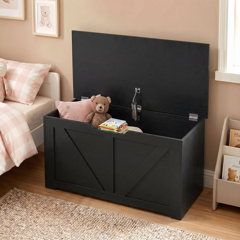 HOMCOM 100L Home Storage Box, with Safety Hinge - Black Wood-Effect – view 8