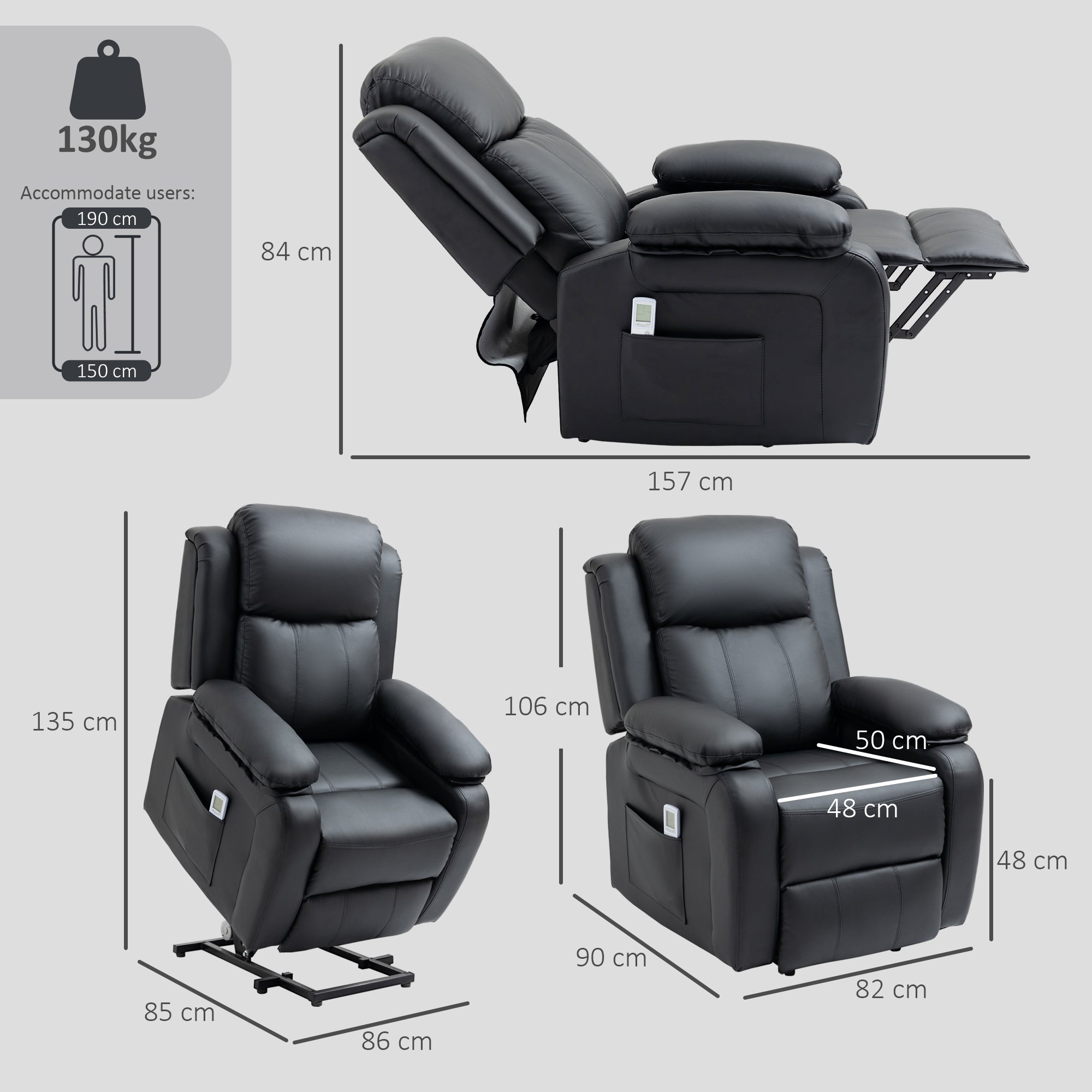 Riser and Recliner Chair with Vibration Massage, PU Leather Power Lift Chair for Elderly, Black