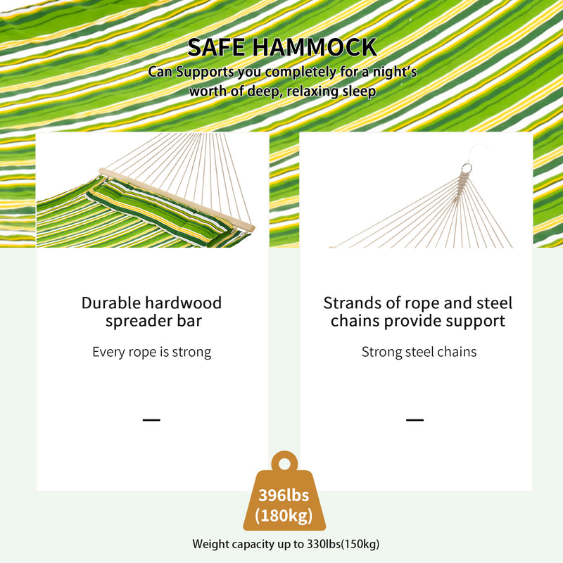 Outsunny Double Cotton Hammock Camping Swing Outdoor Garden Beach Stripe Hanging Bed with Pillow, 188 x 140 cm, 180 KG – view 4
