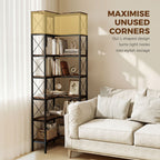 6-Tier L-Shaped Bookshelf, Freestanding Corner Bookcase with Metal Frame, Rustic Brown