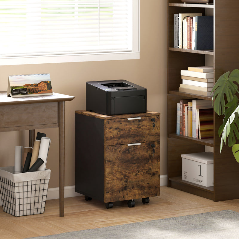HOMCOM Two-Drawer Lockable Filing Cabinet - Black and Rustic Brown – view 2