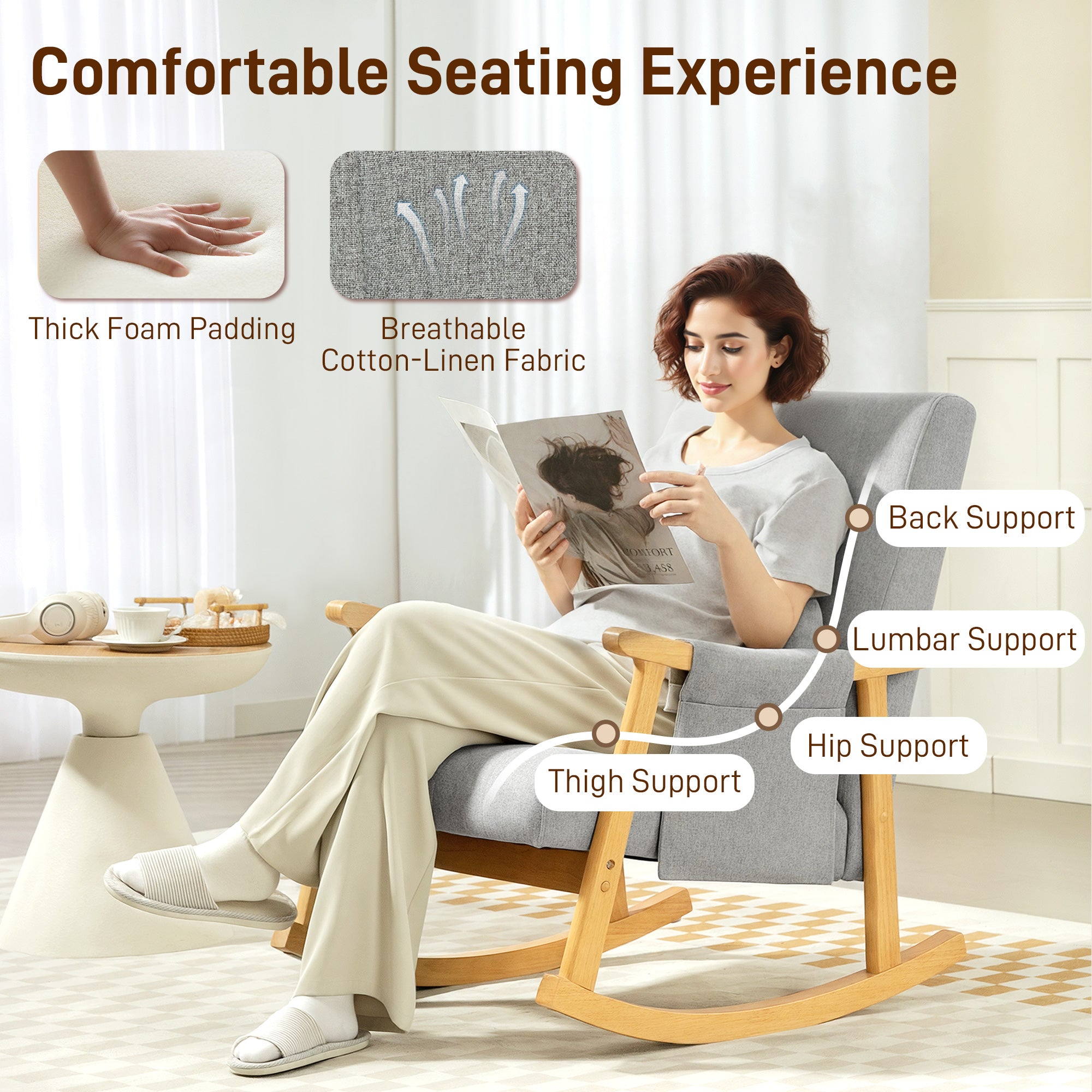 Wood Frame Rocking Accent Chair - Light Grey