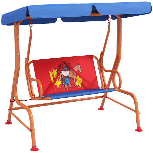 Kids cowboy-themed 2-seater garden swing with adjustable canopy and seat belts
