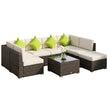 Brown 8-piece modular rattan corner sofa set with khaki cushions, footstool and glass table