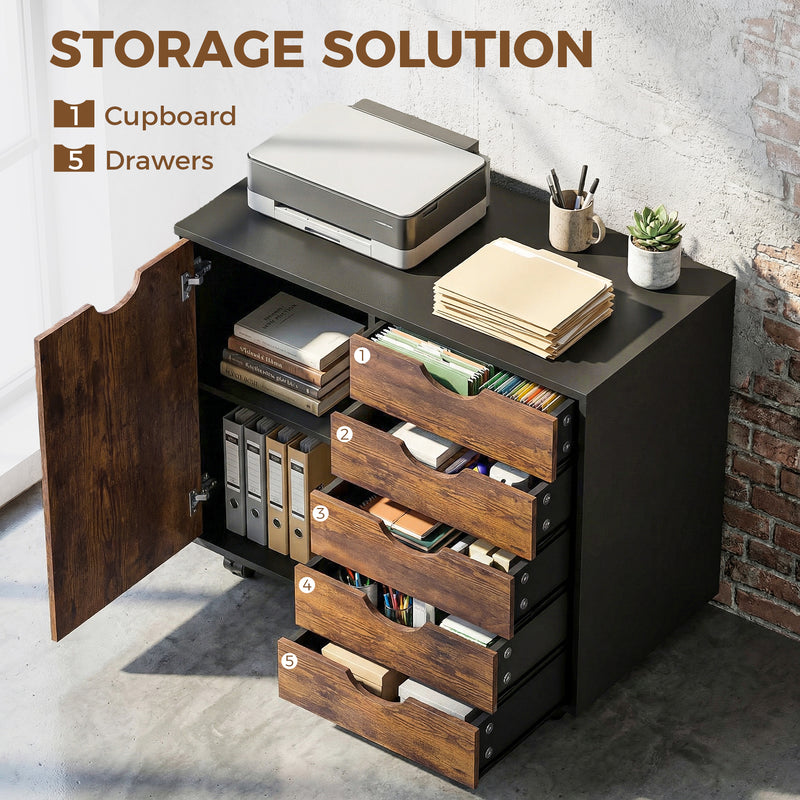 HOMCOM Multi-Storage Mobile Office Storage Cabinet - Rustic Brown – view 4