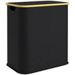 Black 80L double laundry basket with lids, bamboo frame and two compartments