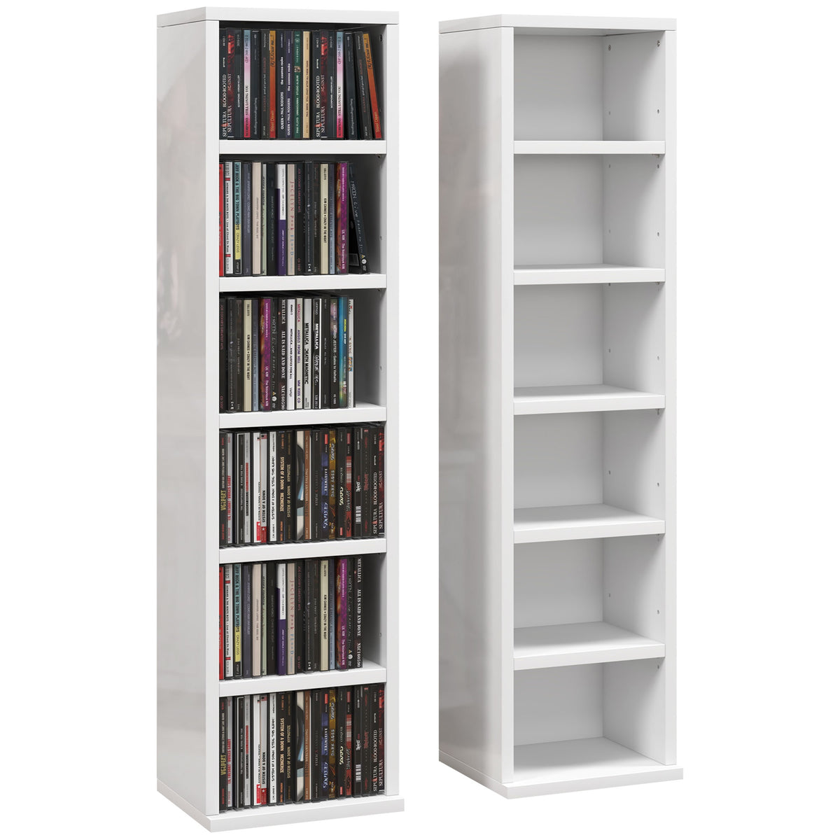 Set of 2 Compact 102-CD Storage Towers – High Gloss White