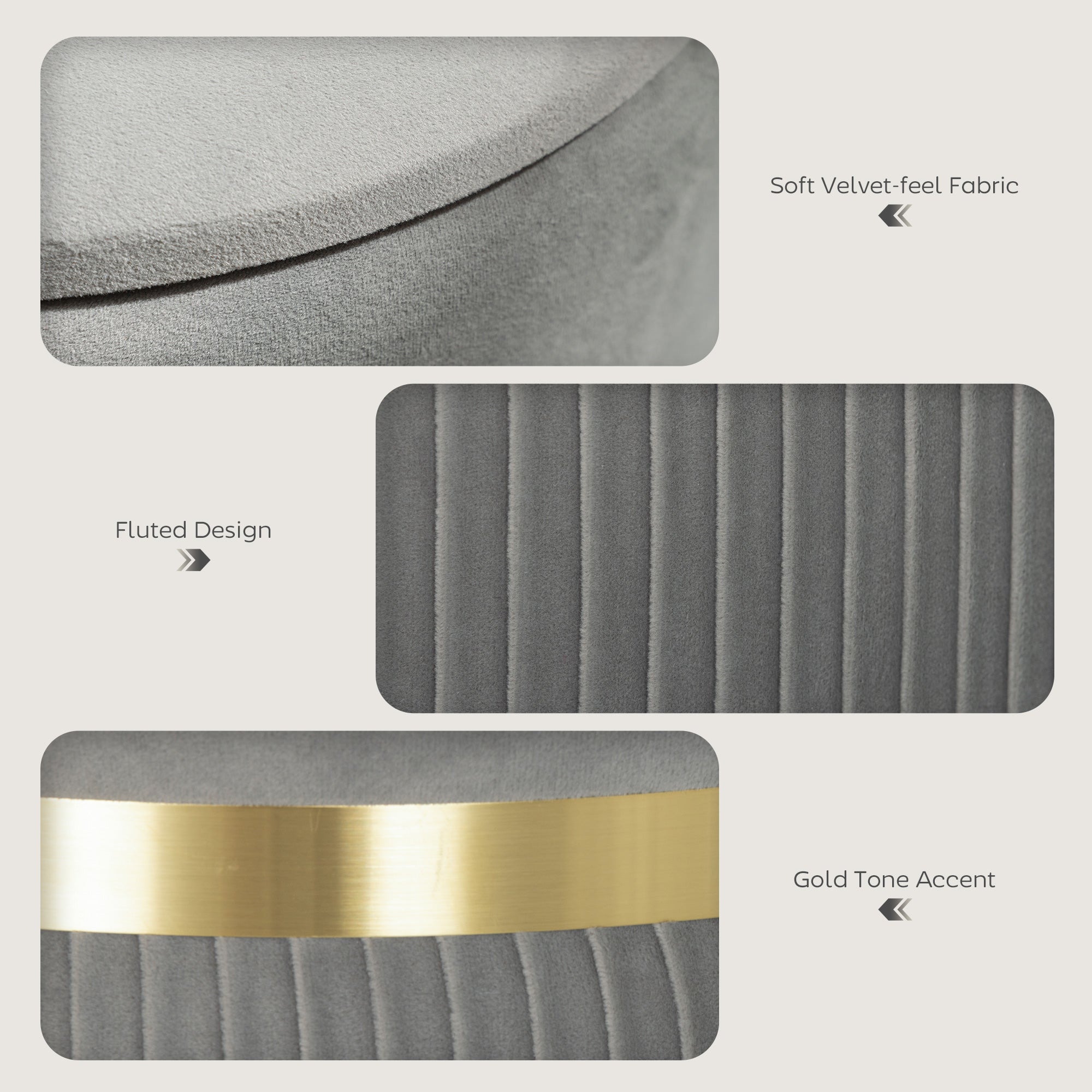 Velvet-Feel Storage Ottoman - Light Grey