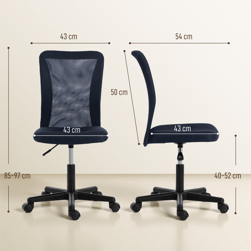 Vinsetto Computer Desk Chair, Mesh Office Chair with Adjustable Height and Swivel Wheels, Armless Study Chair, Dark Grey – view 3