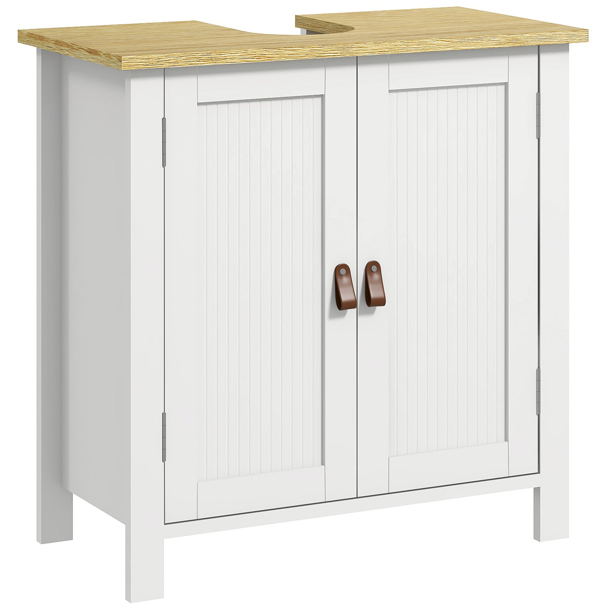 White under sink bathroom cabinet for wall-hung basin with U-shaped cut-out