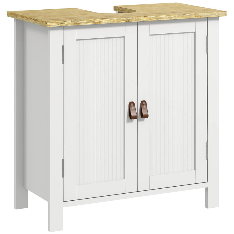 White under sink bathroom cabinet for wall-hung basin with U-shaped cut-out