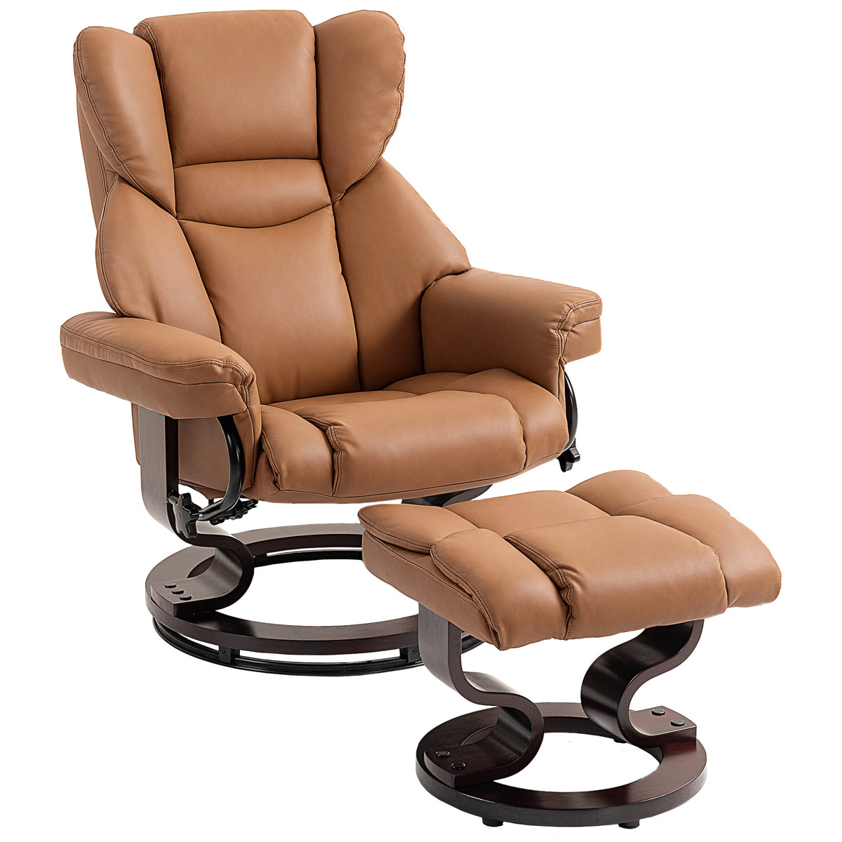 145° Swivel Faux Leather Recliner & Footstool – Brown