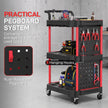 3-Tier Rolling Tool Trolley with Pegboard, Hooks & Brakes – Black/Red – image 7 of 9