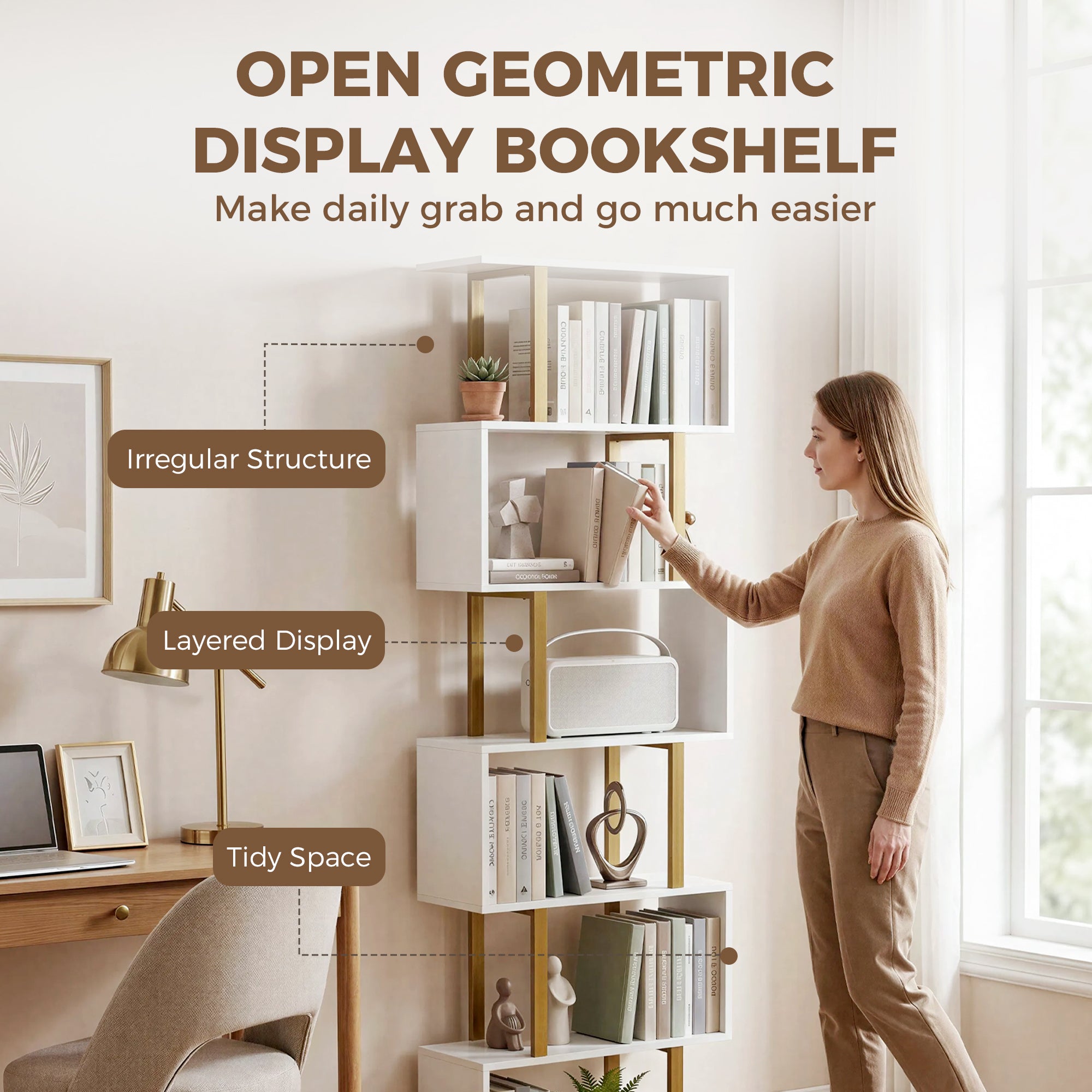 Industrial Freestanding Bookshelf, Storage Shelving Unit for Bedroom and Living Room