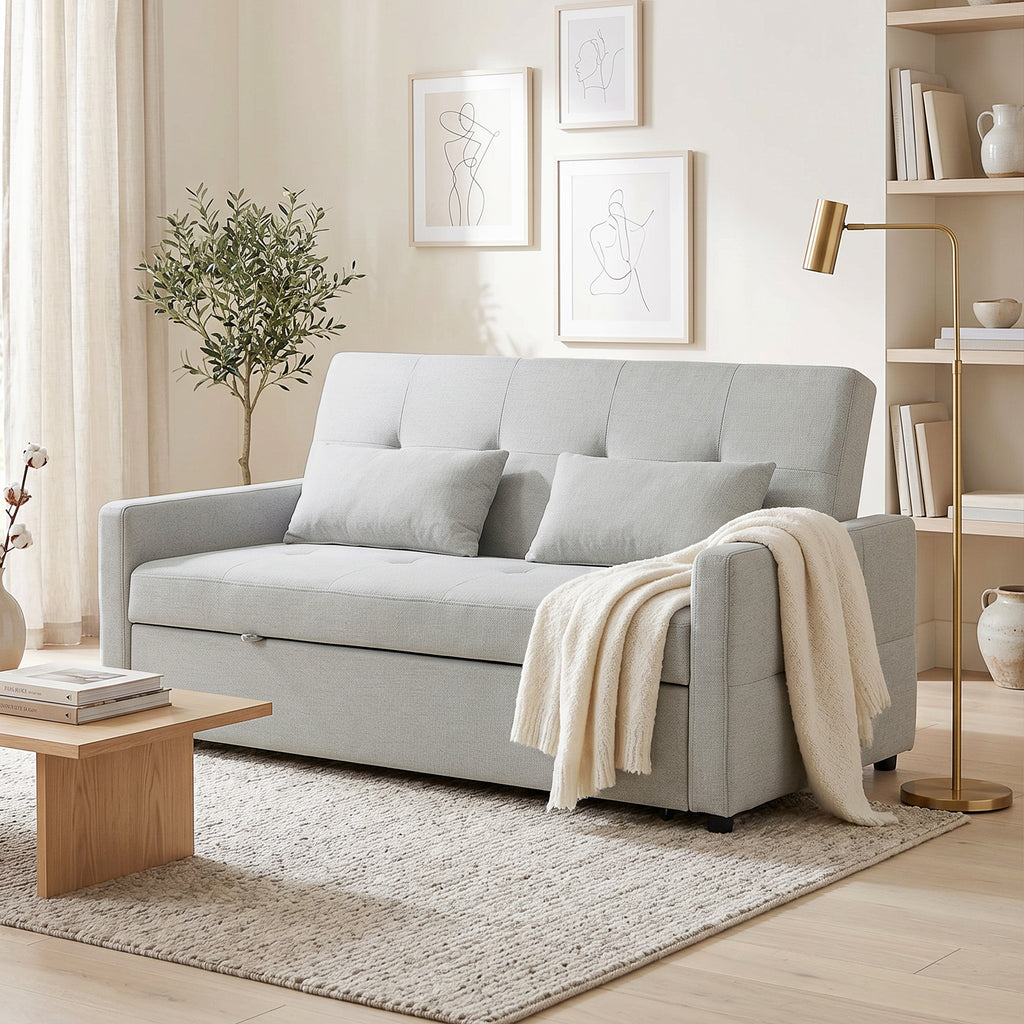 Three-Way Two-Seater Sofa Bed - Light Grey