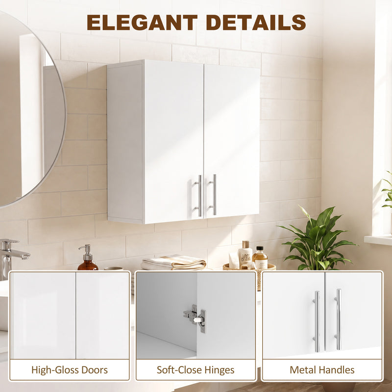 HOMCOM Bathroom Wall Cabinet, Wall-Mounted Bathroom Storage Cabinet with 2 Doors, Adjustable Shelf, High Gloss White – view 7