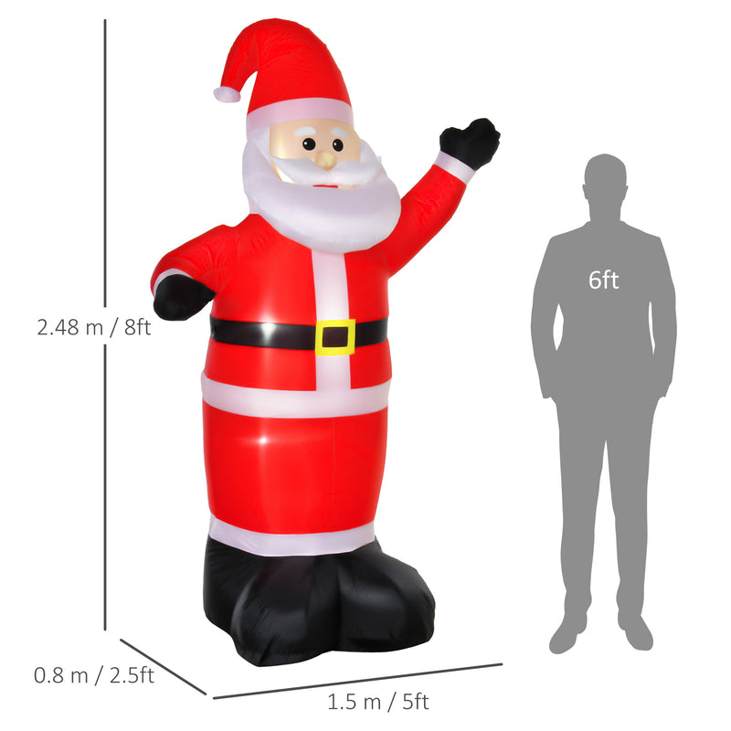 Size diagram of the 8ft waving Santa Christmas inflatable