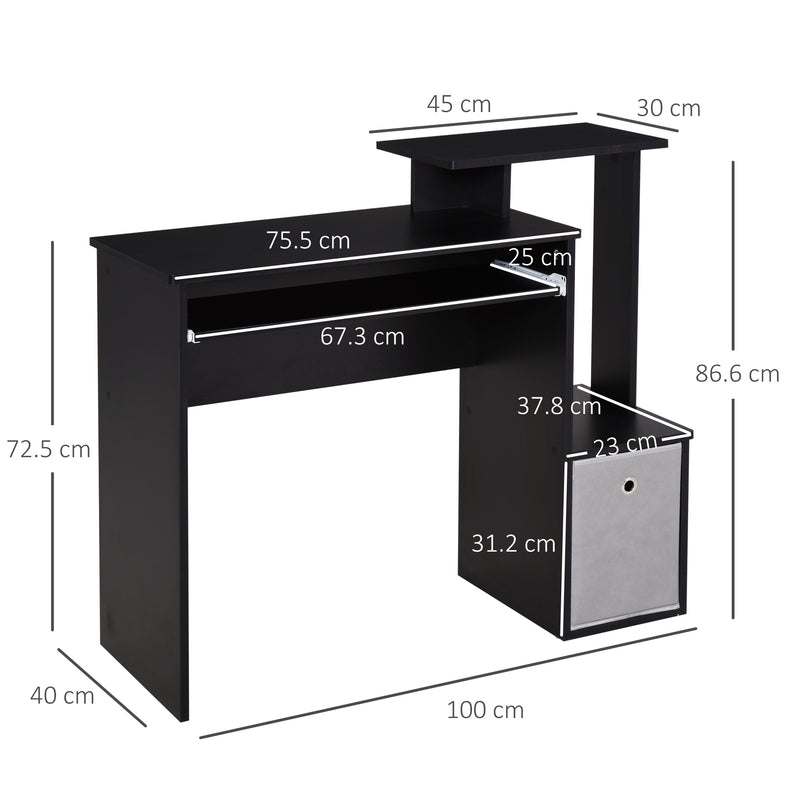 100 cm computer desk with side shelf in black – image 3