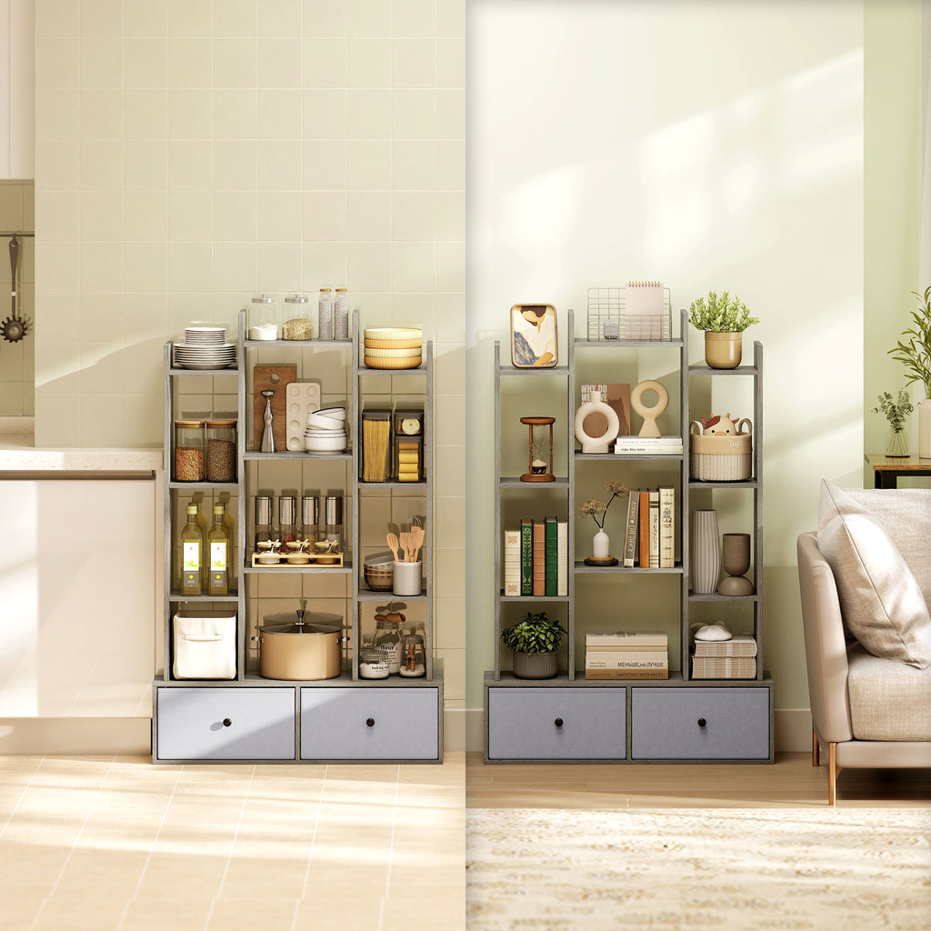 12 Shelf Storage Unit, with Drawers - Graphite Wood Effect
