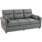 3 Seater Sofa, Faux Leather Couch - Grey
