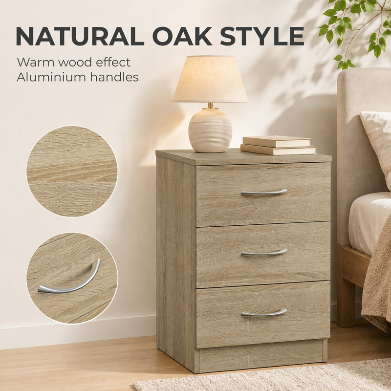 HOMCOM Three-Drawer Simple Bedside Table - Oak – view 5