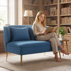 2 Seater Sofa, Linen-look Fabric Small Sofa with Wing Back, Thick Seat, Metal Legs, Dark Blue