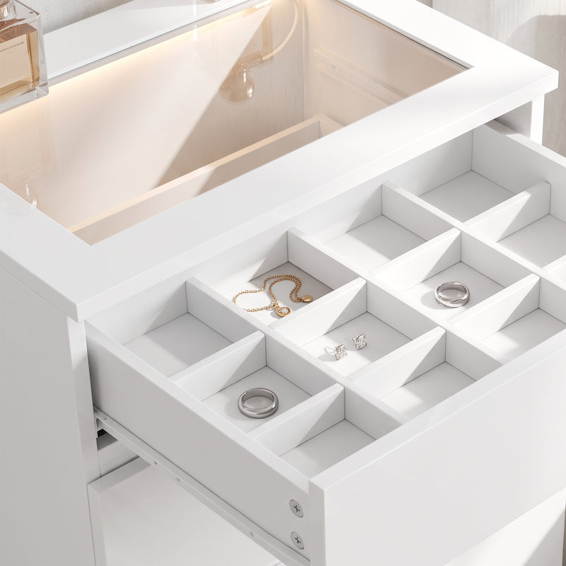 HOMCOM High Gloss 4 Drawer Chest of Drawers with Glass Top and RGB LED Lights, Dresser with Jewelry Organizer, APP – view 10