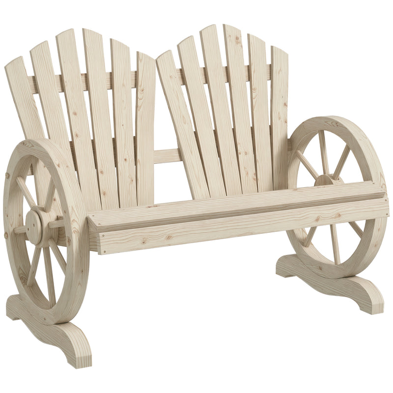 Outsunny Fir Wood Love Seats with Wheel-Shaped Armrests, Large Load-Bearing Chair, Natural Wood Finish – view 10